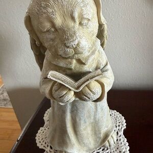 Neutral Cream Angel Puppy Reading Statue - Home Art Decor